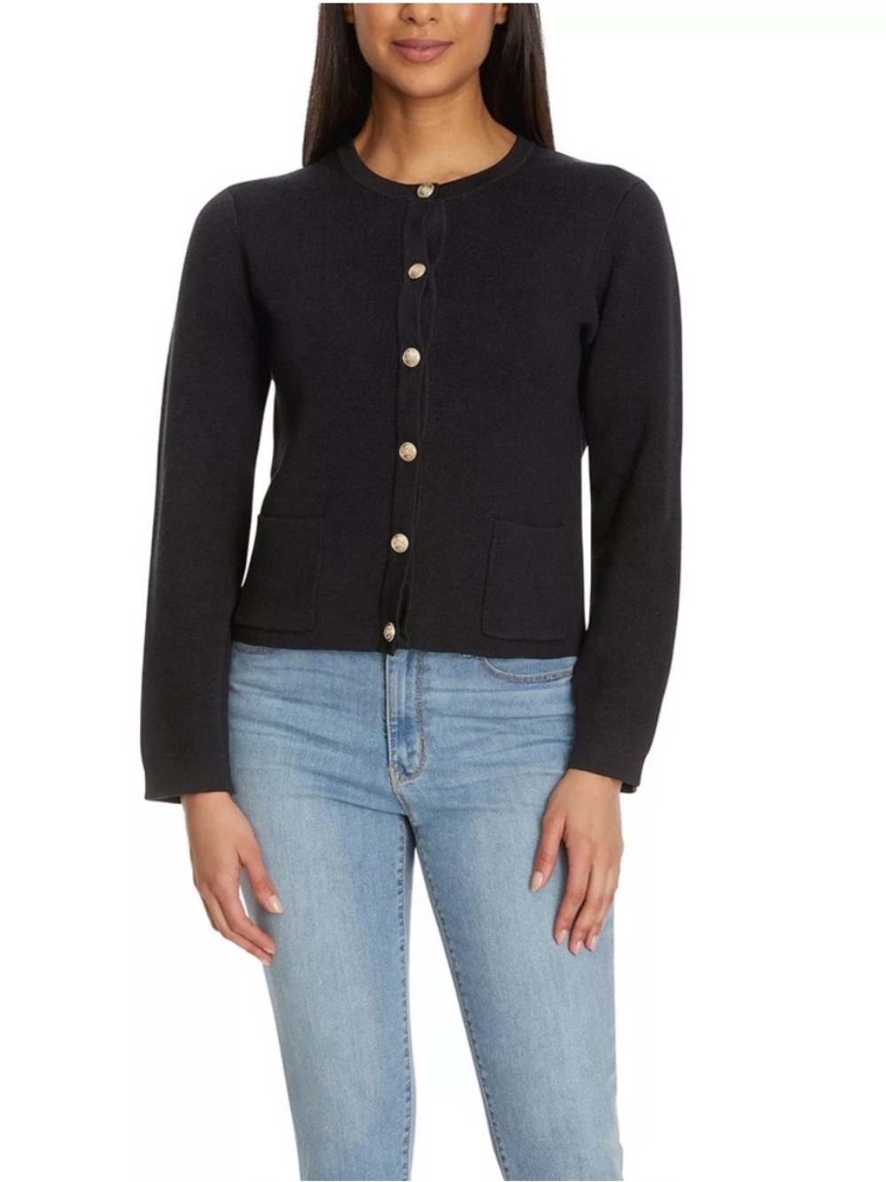 NWT Nine West Women’s Cardigan with Gold Buttons, Black, Size Medium